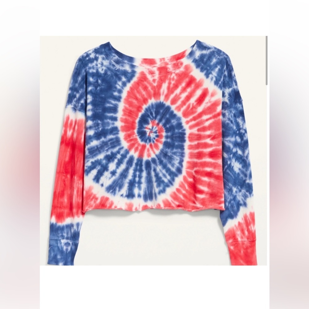 Womens cropped red, white, and blue long sleeve shirt. Size Large. NWT.